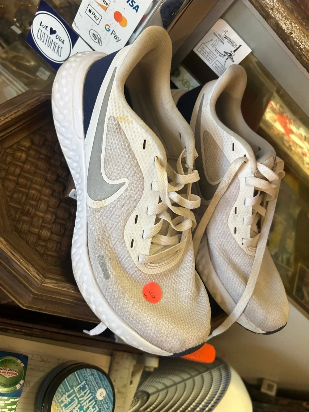 Nike White and Gray Mesh Trainer Sneakers